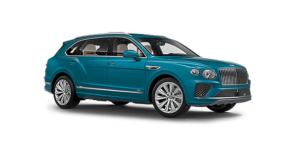 Bentley Hangzhou - Gongshu Bentley Bentayga EWB Azure front side angled view in Topaz blue coloured exterior. 