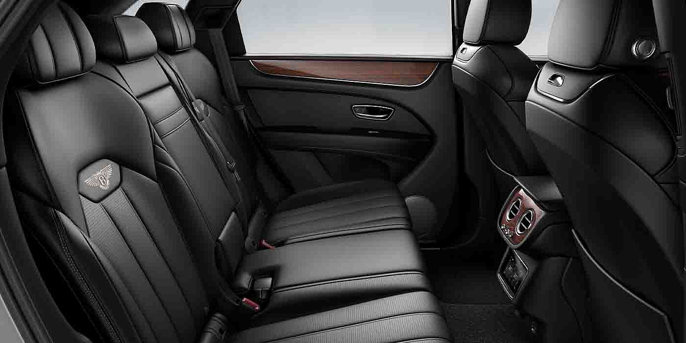 Bentley Hangzhou - Gongshu Bentley Bentayga EWB interior view for rear passengers with Beluga black hide.